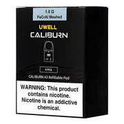 Uwell Caliburn A3 Pod – 2ml top-fill, leak-resistant with 1.0Ω mesh coil; fits Caliburn A3 & A3S kits for rich flavor.